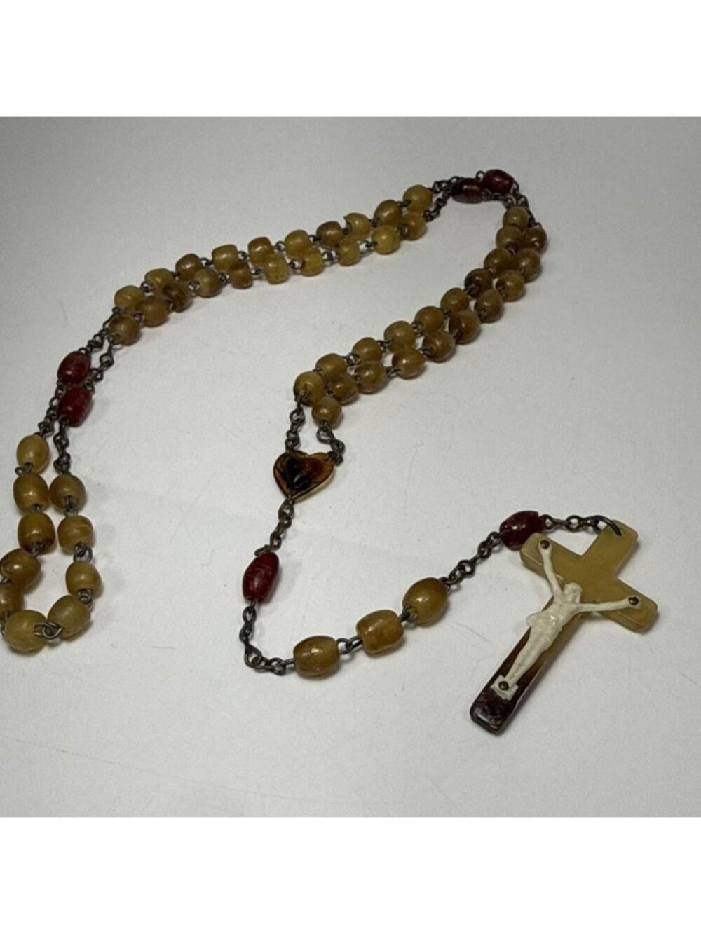 Antique Old Irish Rosary Horn, Celluloid, Bead, Gorgeous Piece! 24" L